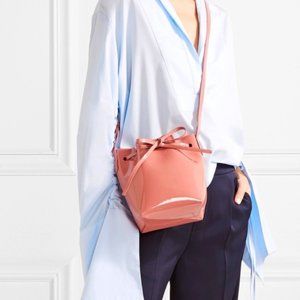 Patent pink Mansur Gavriel bucket bag